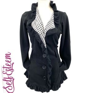 Self-esteem Black ruffled pea coat